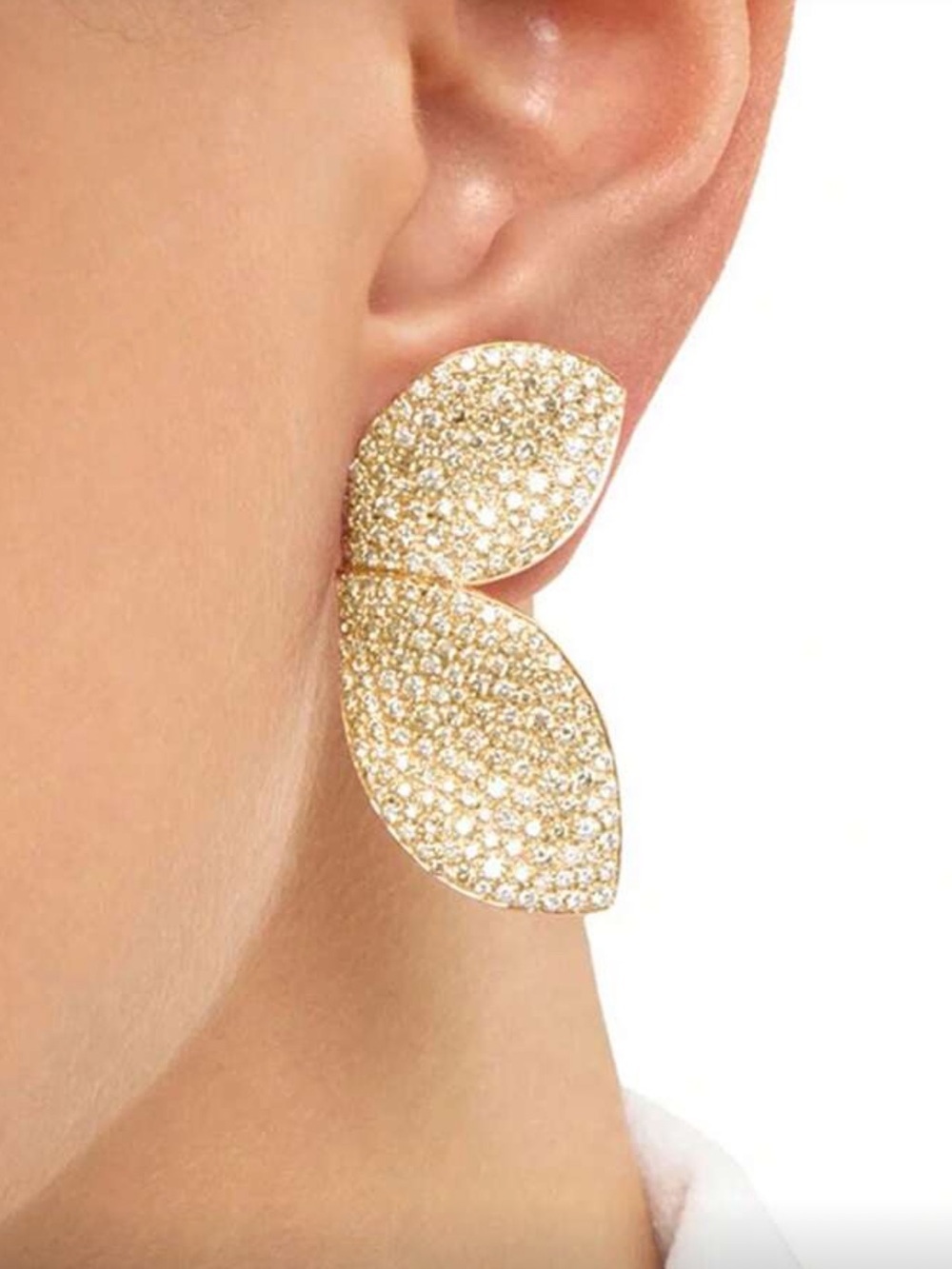 Anthropologie Gold Crystal Leaf Double Drop Earrings
